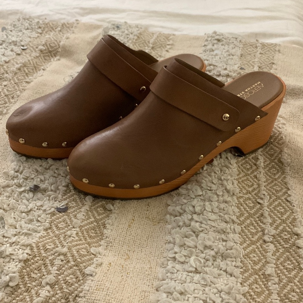 Studded Leather / Wooden Scandi Clogs